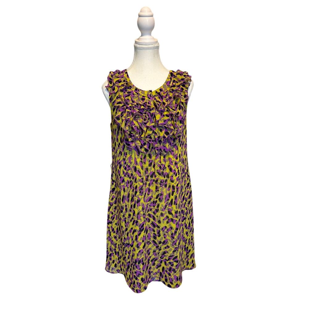 Matthew Williamson for impulse | Chartreuse/Purple Ruffle Sheath Dress | Sm